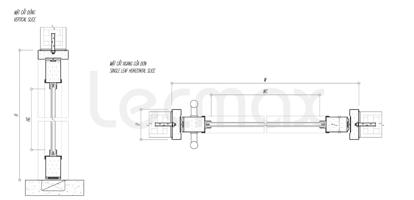 bản vẽ kỹ thuật cửa kính chống cháy mở 2 chiều